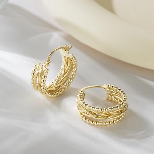 14K Gold Hoop Earrings for Women 14K Gold Chunky Hoop Earrings Chic Hoops Earring Gifts for Women4