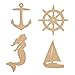Genie Crafts Nautical Wooden Wall Decor Cutouts - 24 Unfinished Wood Shapes for Sailboat Decor - Anchor, Wooden Ship Wheel & Mermaid for DIY Craft & Nautical Party Crafts