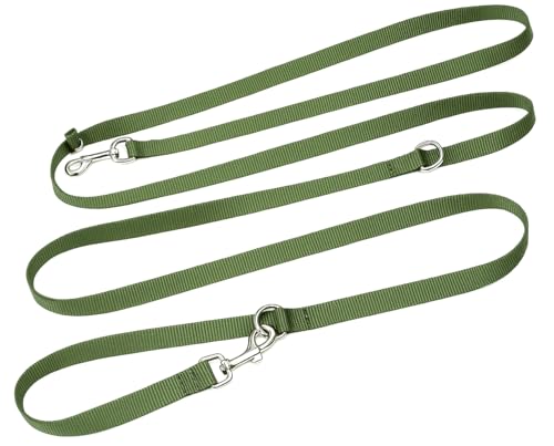 Leisegrün Hundeleine 3m aus Nylon – verstellbare Führleine mit 2 Karabinern für kleine & mittelgroße Hunde – Olivgrün (Modell Kenmare, 180 g)