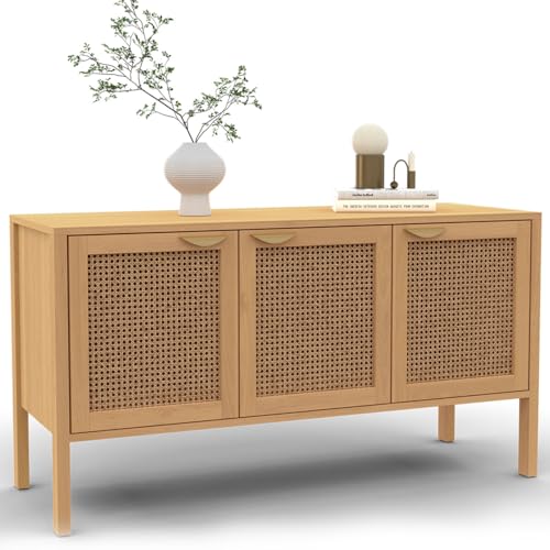 IDMarket EDHEN - Aparador bajo (110 cm, 3 puertas, madera y cannado)