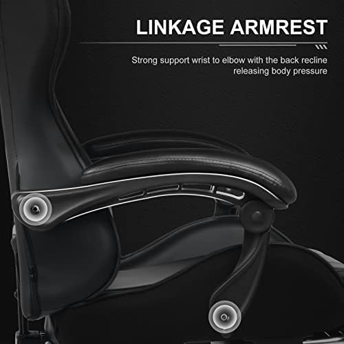 GTPLAYER Gaming Chair,Computer Chair with Footrest and Lumbar Support, Height Adjustable Gaming Chair with 360°-Swivel Seat and Headrest for Office or Gaming BLACK