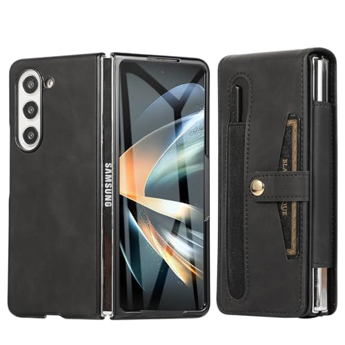 Étui à rabat Galaxy Z Fold 5 haut de gamme avec porte-stylet noir