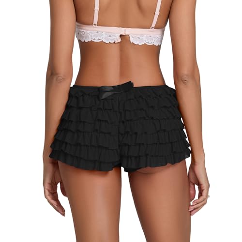 Image of Women Lace Layered Micro Shorts Cotton Soft Y2k Cute Fairy Pajamas Bottoms Low Rise Bloomers Panties