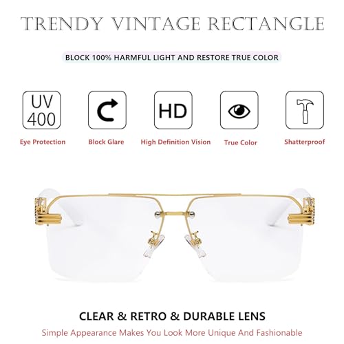 Square Aviator Sunglasses for Women Men Half Frame Vintage Diamond Cutting Lens Classic Gradient Shades3