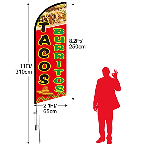 Drapeau Tacos Burritos avec mât de 3,5m pour communication de restaurant