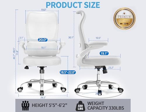 Image of TRALT Office Chair Ergonomic Desk Chair - Gaming Chair with Lumbar Support | 330 LBS Home Office Desk Chairs , Reading Chair with Flip-up Armrests, Comfortable Computer Chairs (1, White)