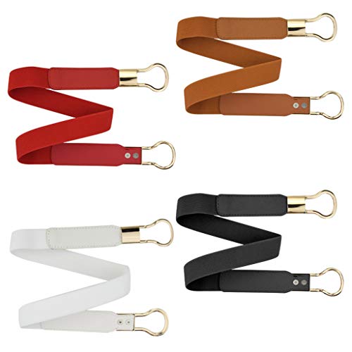 4 Pcs Women Retro Waist Belt Metal Buckle Skinny Stretchy Waist Belt for Dress (Black + Red + White + Khaki4