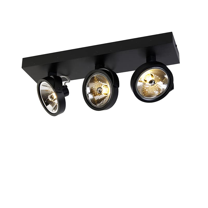 Qazqa Verstellbarer Deckenstrahler, Deckenspot - Go - Schwarz, max. 3W, Geeignet für LED, 45.4cm, Rechteckig, 3-flammig, Ideal als Flur, Küche lampe, Schlafzimmerlampe, Wohnzimmerlampe und
