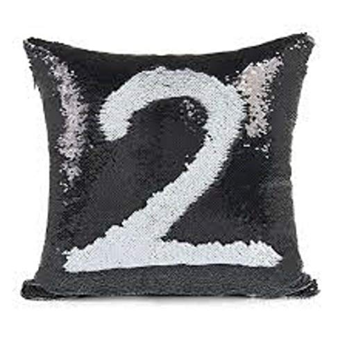 Housse de coussin réversible à paillettes et paillettes - Noir et blanc - 40,6 cm