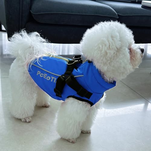 PcEoTllar Wasserdichter Hundemantel für kleine Hunde, warme reflektierende Jacke mit Geschirr für den Winter, Ski-Kostüm, Baumwolle, Hundepullover