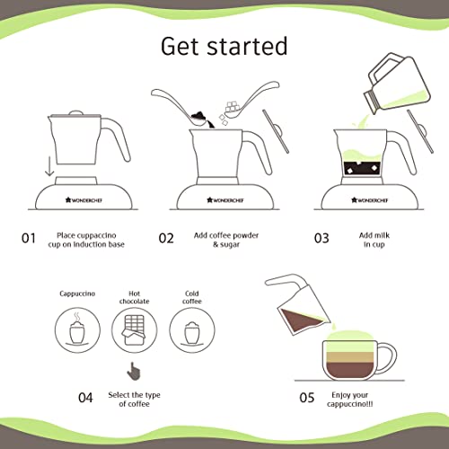 Image of Wonderchef Cuppaccino Coffee Maker, Coffee, Hot Chocolate and Cold Coffee in 3 Minutes, Black, 550W, 2 Years Warranty