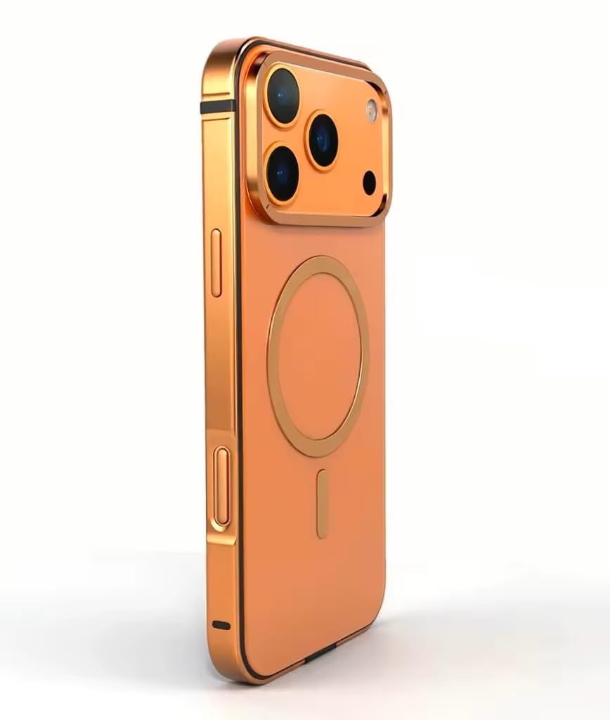 UniqTry Magnetic Phone Case Compatible with iPhone 17 Pro Max | Aluminum Alloy Frame with PC Composite Backsheet | Wireless Charging – Orange