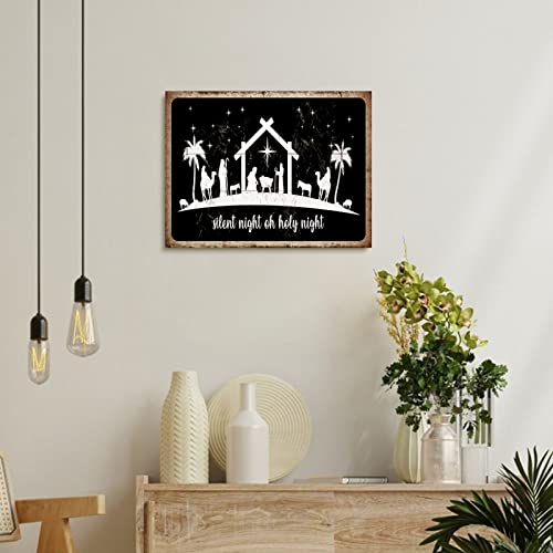 Cuadro de belén de Navidad en lienzo de óleo con marco interior de madera para pared 4