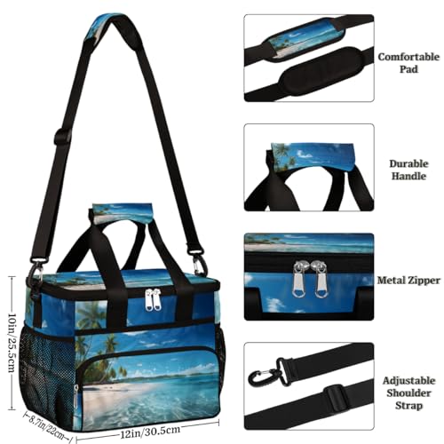 Coconut Palm Insulated Picnic Backpack Lunch Box for Women Men Picnic Basket Tote Lunch Bag Picnic Bag Portable Lunch Bags for Picnic, Beach, Work, Trip,Office, Camp Palm Tree Hawaii Beach