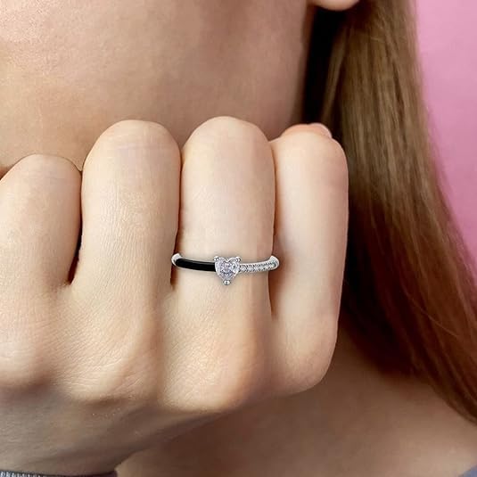 Love Me Until I'M Me Again Black Heart-Cut Half Enamel Ring, S925 Sterling Silver Heart Rings Self-Love Ring Gift, Love Heart-Cut Half Enamel Promise Rings2