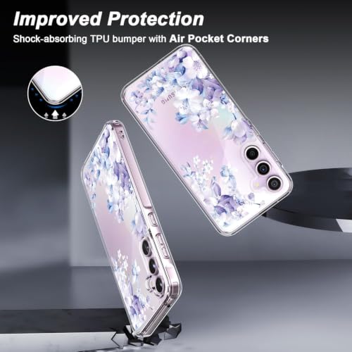 Image of Elzzi Clear Transparent Flower Cover for Samsung S25 FE Case Shockproof Floral Design Full Camera Protection Shockproof PC+TPU Cover Clear for Girls & Women (Ice)