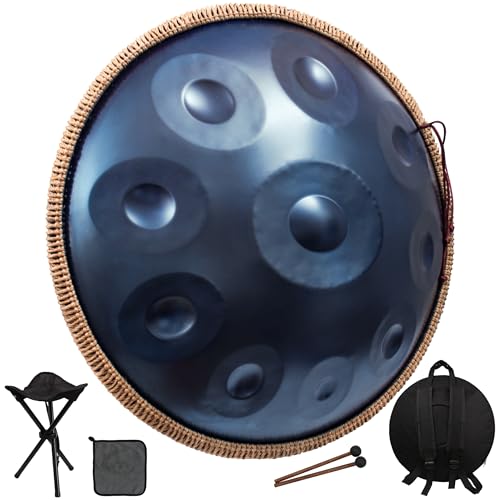 Handpan Drum 22 Inch for Adults,D Minor Kurd 10 Notes - 440Hz Professional Hand Pan for Meditation, Music Therapy & Live Performances (Blue)