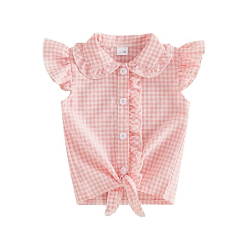 Listado de Blusas y camisas para Niña favoritos de las personas. 41 Camisa con botones para niña pequeña, blusa a cuadros, sin mangas, con volantes, ropa de verano para bebé, 1 a 5 años, 15 rosa, 2-3T