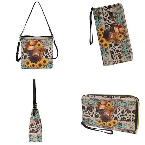 Image of Bucket Crossbody Bag Set for Women Lady, Leather Purse and Wallet Set Large Bucket Bag with Wallet