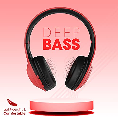 Image of ZEBRONICS Zeb Duke 101 Wireless Headphone with Mic, Supporting Bluetooth 5.0, AUX Input Wired Mode, mSD Card Slot, Dual Pairing, On Ear & 12 hrs Play Back time,Media /Call Controls (Red)