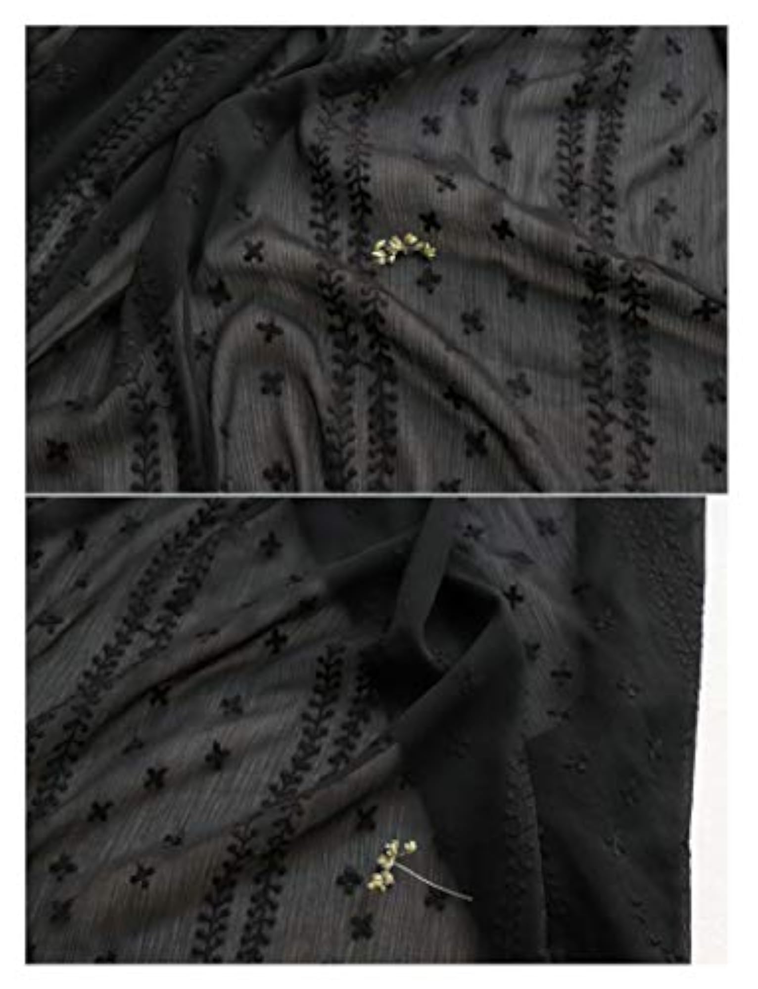 Black Chiffon Embroidered Fabric