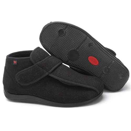 Slip-On Shoes with Arch Support for Women, Wide Width Shoes, Adjustable Closures, Edema Wide House Shoes for Foot Pain Relief and Comfort (Black US Men 13)