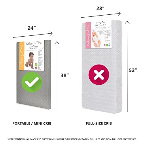 Image of Aster 3 inch Fiber Portable Mini Crib Mattress, Waterproof Vinyl Cover, Greenguard Gold Certified, Mini Crib Mattress, 38 inch L x 24 inch W x 3 inch Th, Grey