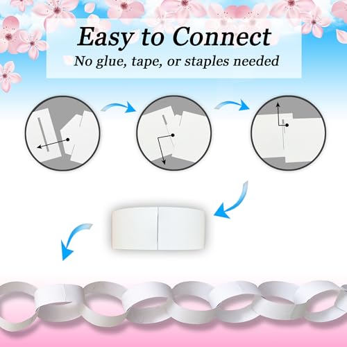 Image of Origami Joy 300 White Paper Chain Strips for Crafting. No Glue or Tape Needed. Kid Friendly & Family Fun. Yields Over 50 Feet of Paper Chains for Party or Classroom Decorations (White)