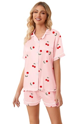 Image of Umeyda Women & Girls Pajamas Set, Soft Satin Lightweight Silk Button-Down Top with Shorts 2 Piece PJS for Mom Boys Kids Gifts