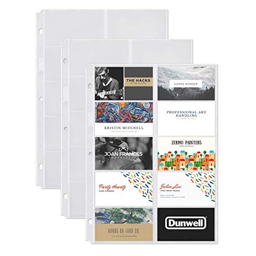 Dunwell Business Card Holder Sleeves - (25 Pack), for 500 Cards, Heavyweight Plastic Business Card Protector Sheet, Each 3-Hole Punched Sleeve Holds 20 Business Cards, Fits 3-Ring Binders