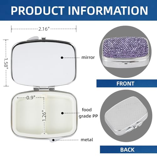 Image of Pill Case for Purse Small Pill Box Holder Metal Compact Pill Organizer Travel Portable Pill Container Pocket Pill Holder for Vitamin Medicine(Purple)