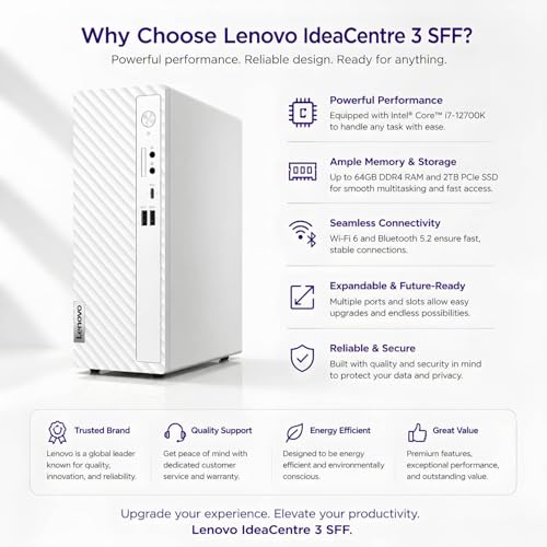 Image of Lenovo IdeaCentre Business Desktop, Intel i7-12700K(12 Core, 20 Threads), 16GB DDR5 RAM, 256GB PCIe SSD+1TB HDD, SD-Card Reader, Ultra-Quiet Design, Dual Monitor Support, USB-C, Ethernet, Windows 11