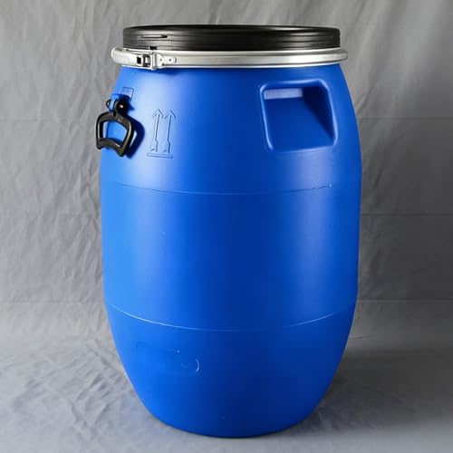 Large Plastic Blue Open Top Storage Barrel Drum Keg with Lid and Latch Ring,Food Grade Plastic Water Storage,Shipping Barrel,for Shipping, Industrial Use and Rain Water Collection(30L)