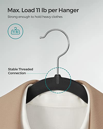 SONGMICS Velvet Hangers 60 Pack, Non-Slip Clothes Hangers with Shoulder Notches, Pants Bar, 360° Swivel Hook, Space-Saving, for Closet, Ink Black UCRF030B01 - Image 6