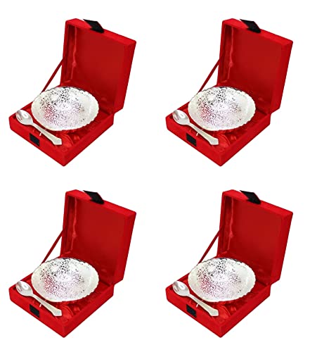 Nobility NOBG Bowl Spoon Set Silver Plated Dry Fruits Dessert Serving Sets For Diwali Wedding Return Gift Items Friends Family Home Decorative Corporate Gifts 4 Sets cover
