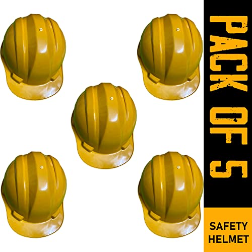 Image of LADWA Yellow Heavy Duty Superior Safety Helmet, ISI Marked Protective Hard Hat for Construction, Engineering and Industrial Safety Work Applications (Pack of 5)
