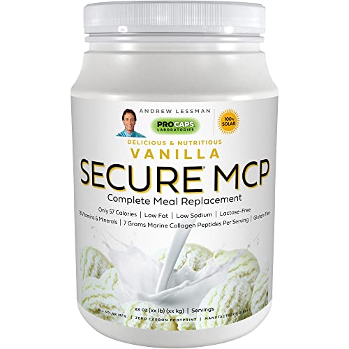 Andrew Lessman Secure MCP Complete Meal Replacement - Vanilla 60 Servings – Only 57 Calories, Low-Fat, 7 Grams Marine Collagen Peptides, Promotes Radiant Smooth Soft Skin, Comfortable Joints