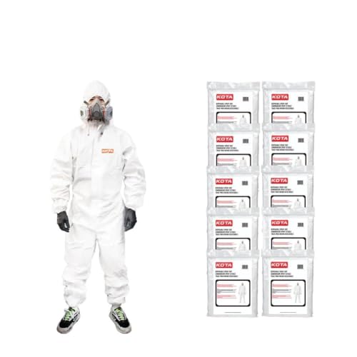 LAUCO KOTA Disposable Protective Coverall Suit with Hood, with Hood, Elastic Waist and Wrist for Spray Painting (10, X-Large)