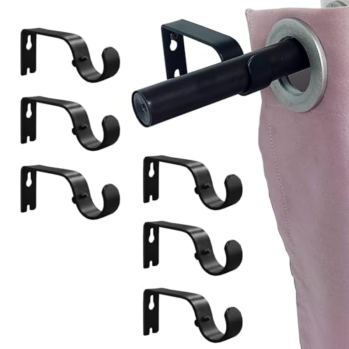 Kowibcl Curtain Rod Brackets - 6 Pcs Holders for 1 Inch Rod, Wall Hooks for Living Room & Bedroom, Black