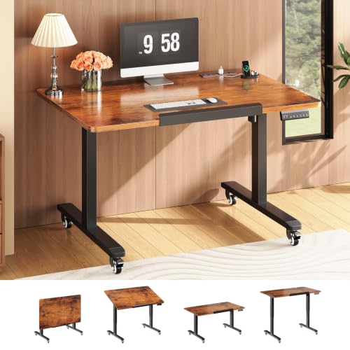 Image of SEDETA 31.5 Inches Foldable Electric Standing Desk, 180 Tiltable Mobile Rising Computer Desk Height Adjustable with Wheels for Drawing /Writing /Gaming /Study /Home Office /Small Space, Rustic Brown