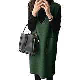 [1/2style]ニブンノイチスタイル ジャンパー スカート v ネック ワンピース タイト スカート ニット ポケット 通勤 オフィス レディース (グリーン,XL)