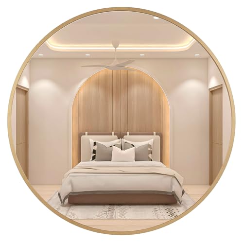 42 Inch Large Round Mirror Gold, Metal Framed Wall Mirror | Modern Oversized Circle Vanity Mirror, Bathroom Mirrors for Over Sink, Bedroom Living Room Decor Entryway