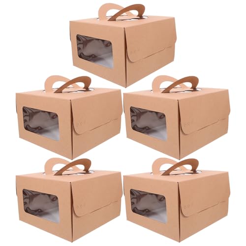 CALLARON 5pcs Kraft Paper Pizza Boxes with Window, 4-inch Takeaway