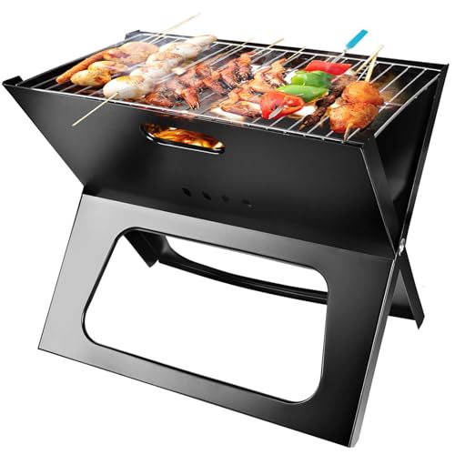 TeqHome Faltbarer Holzkohlegrill, 2025 verbesserter tragbarer BBQ-Grill, leicht, einfacher Grill, Smoker für Outdoor-Kochen, Camping, Wandern, Picknicks, Garten, Reisen, Strand, Terrasse, Party