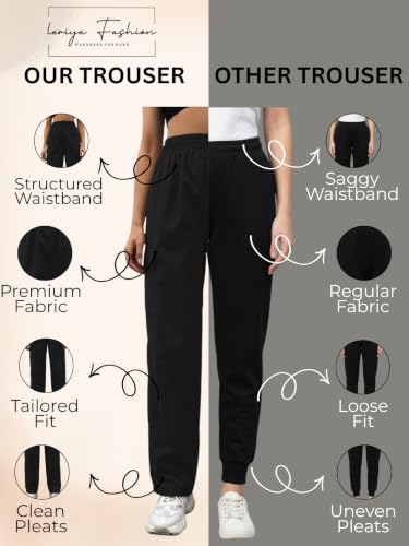 Image of Leriya Fashion Women's Elastic Waist Cargo Pants| Casual Loose Fit Jogger Trousers with Pockets| Lightweight Streetwear Pants for Women