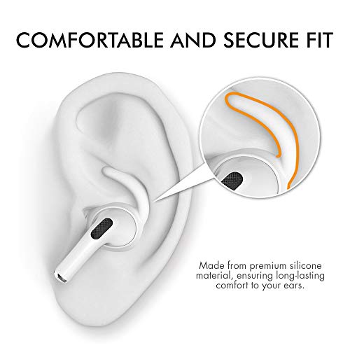 Image of AhaStyle 3 Pairs AirPods Pro Ear Hooks Covers Headphone Accessories, White | Added Storage Pouch, Anti Slip, Secure Fit, Comfortable Silicone Ear Tips Compatible with Apple AirPods Pro 2019