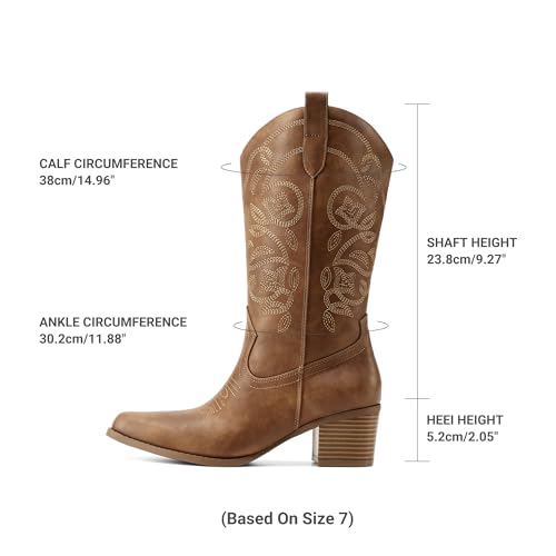 Image of DREAM PAIRS Cowboy Boots for Women Cowgirl Western Boots Fashion Embroidery Stitched Chunky Heel Mid Calf Boots