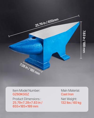 VEVOR Single Horn Anvil - 132Lbs Cast Steel Anvil for Blacksmiths & Jewelers - Durable & Robust Metal Working Tool