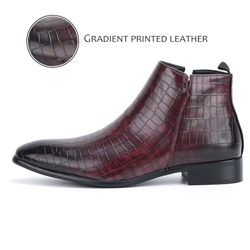 Men'S Gradient Print Leather Chelsea Ankle Boots Retro Square Toe Chunky Heel Slip-On Business Casual Formal Ankle Boots Comfortable High Top Dress Boot4