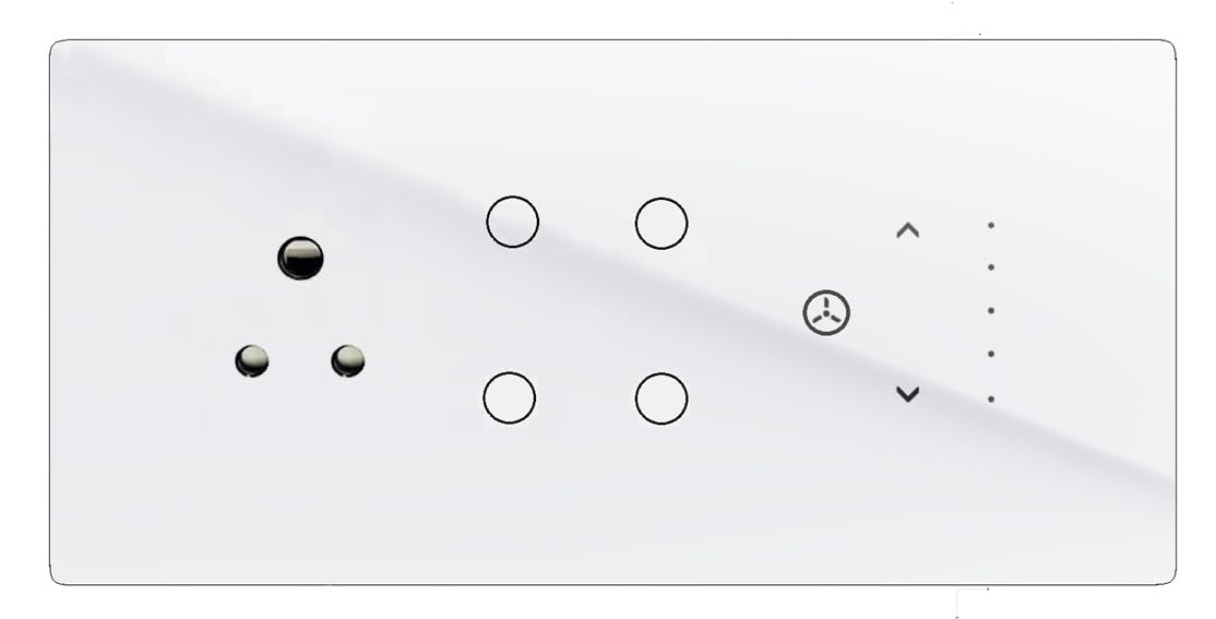 Smart Touch Switch Panel (WiFi) (White): 4 Switch + 1 Fan + 1 Socket (6 Modular Size) | Works with SmartLife App, Alexa, Google, Siri | Glass Finish